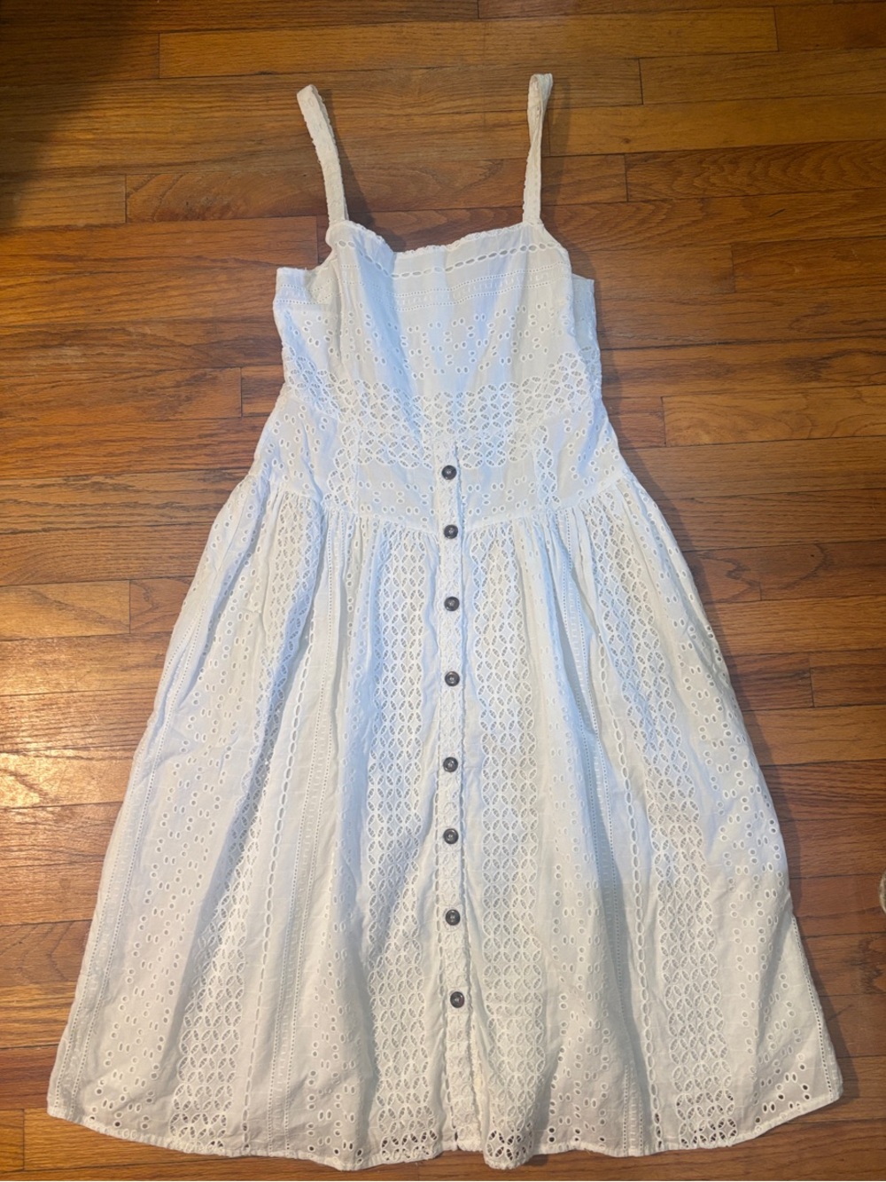 ASOS White Cotton Eyelet buttoned Midi Sundress Sz 12